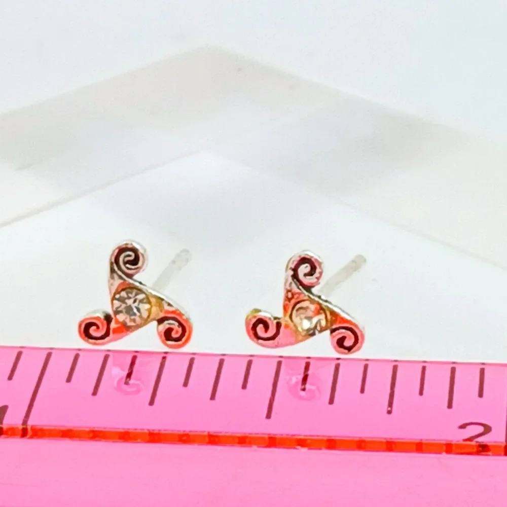 Sterling Silver 925 Celtic Triskelion Stud Earrings Crystal Triple‎ Spiral